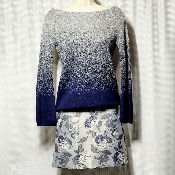 WHBM Silver & Navy Blue Ombre Long Sleeve Sweater (XXS) - Picture 1 of 10